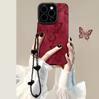 线条蝴蝶适用于苹果15华为vivo/oppo小米iPhone16pro翻毛皮手机壳