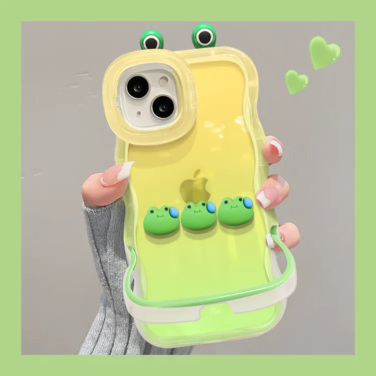 适用苹果vivo华为oppo小米iPhone17流汗青蛙公仔卡通双支架手机壳