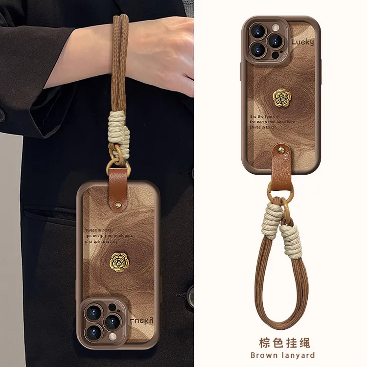 适用苹果16promax华为vivo/oppo小米山茶花公仔天眼羊皮手机壳