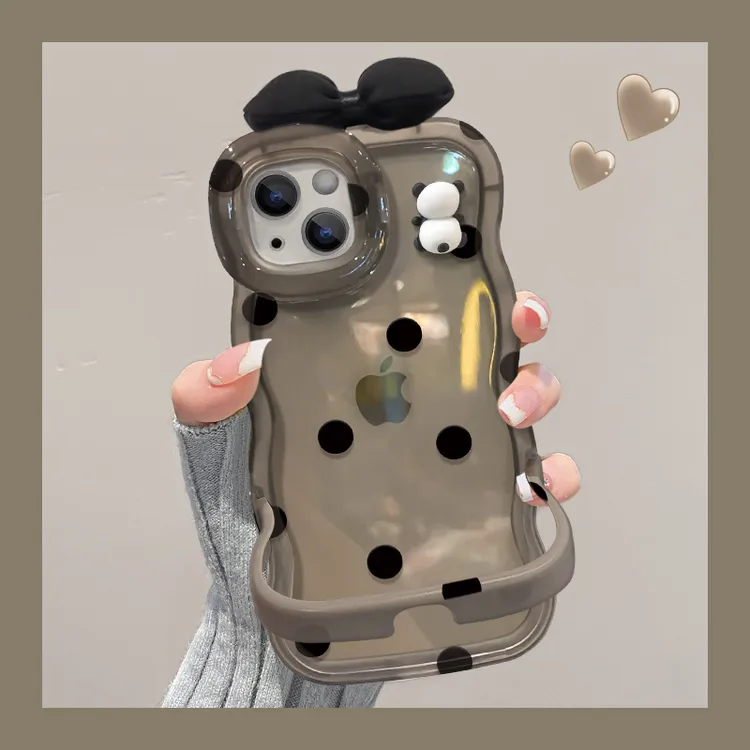 适用苹果vivo华为oppo小米iPhone15黑波点蝴蝶结双支架手机壳