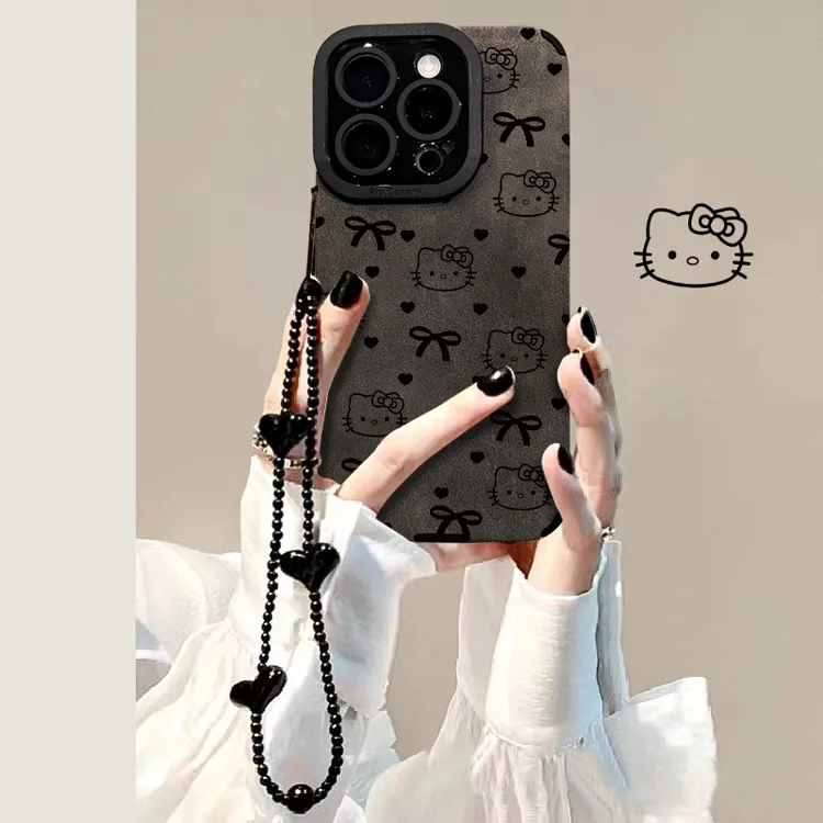 适用于苹果17华为vivo女oppo小米iPhone16蝴蝶结凯蒂猫皮质手机壳