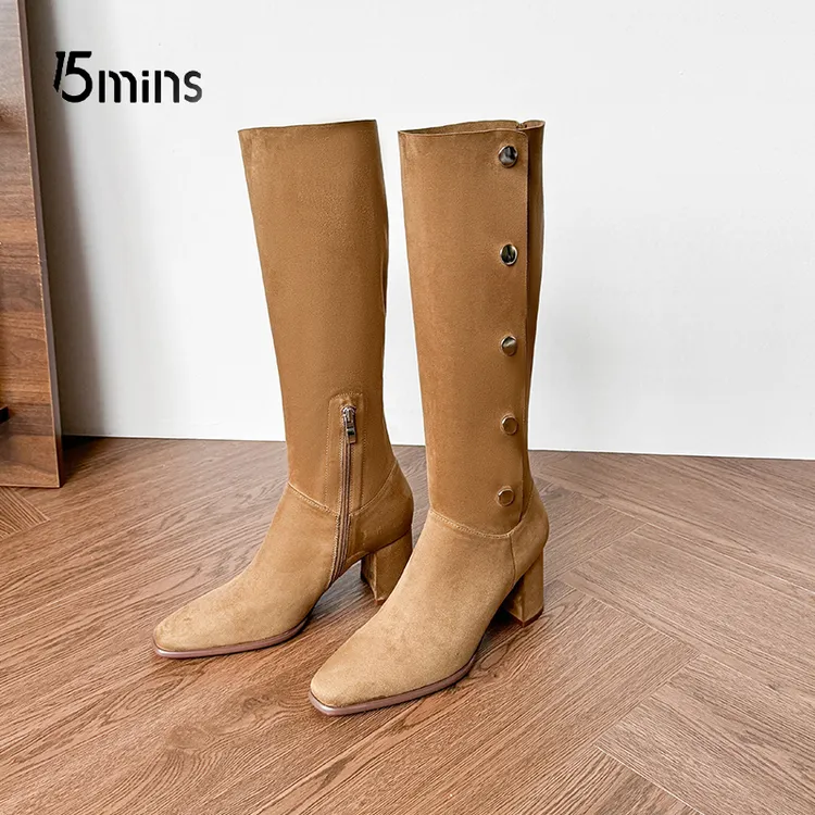 【流浪牧歌2.0】15mins侧拉链雅丹风粗跟中筒靴2024年不过膝长靴女