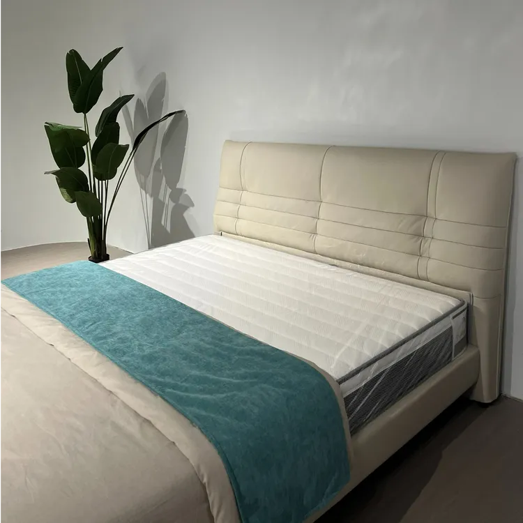 【毛毛虫】真皮奶油风现代简约高脚牛皮软体床主卧大床储物悬浮婚床