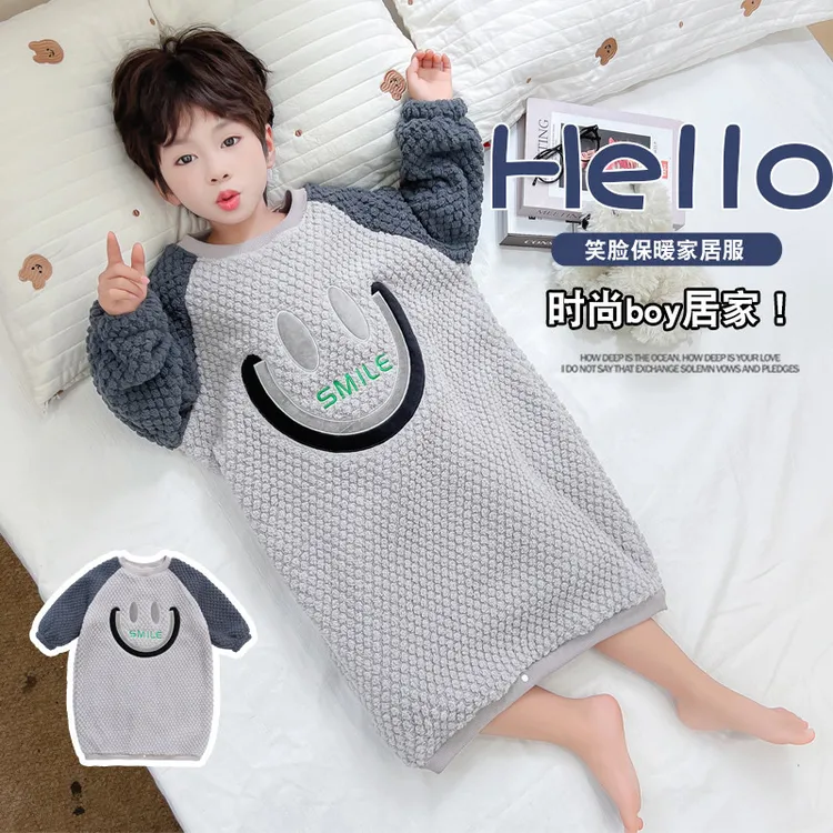 儿童睡袍法兰绒男童女童珊瑚绒睡裙冬季加厚加绒男女孩睡衣家居服