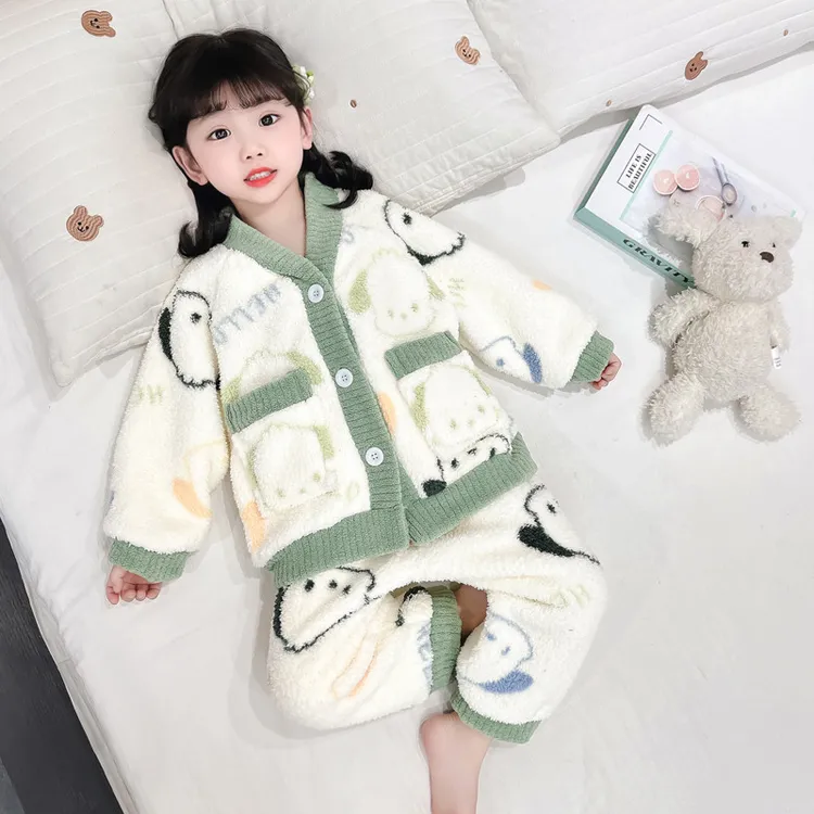 儿童珊瑚绒秋冬季保暖睡衣女童男童法兰绒套装男孩女孩宝宝家居服