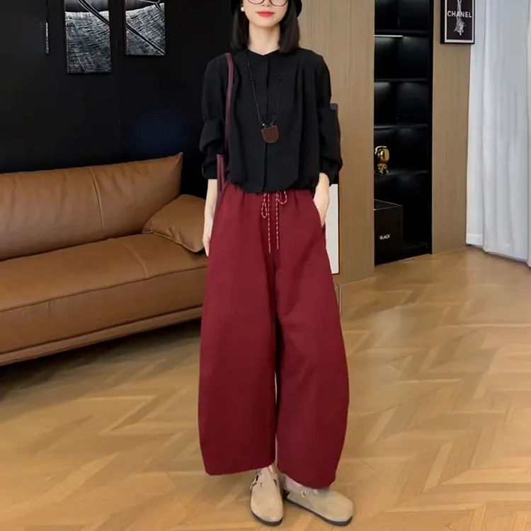 百搭时尚长袖衬衫高腰休闲裤套装女2026春季新款气质减龄两件套潮