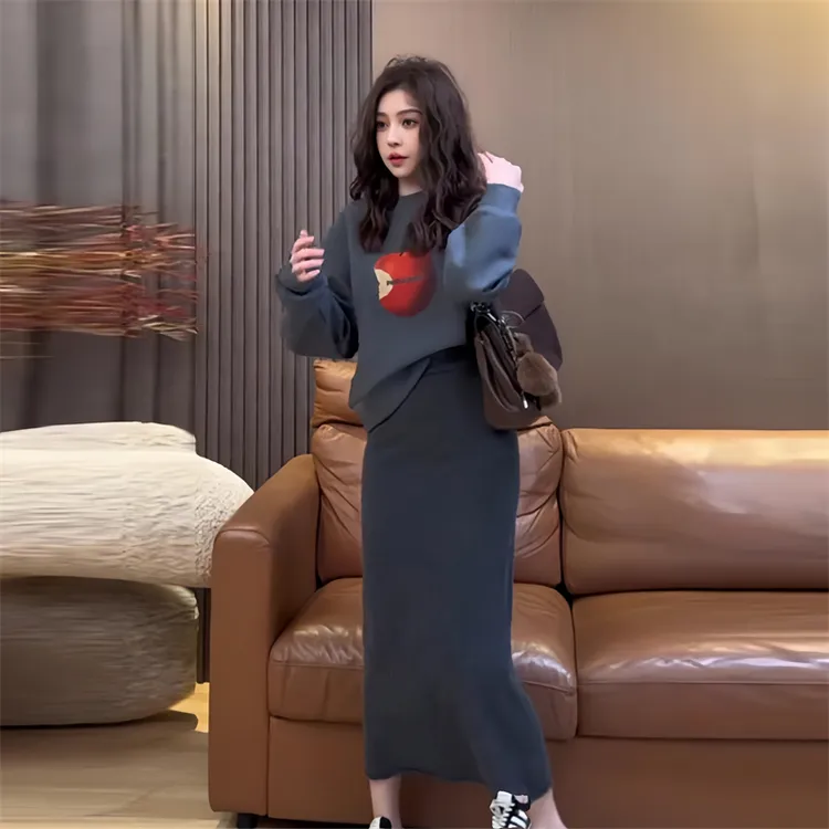 【聂姑娘专属】韩系卫衣纯色半身裙套装女2025新款设计感两件套5902