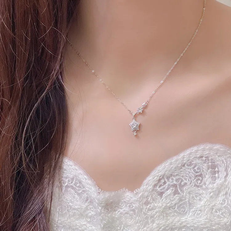 坠链均925银合成锆石 流星款式项链轻奢小众百搭精致锁骨链送女友