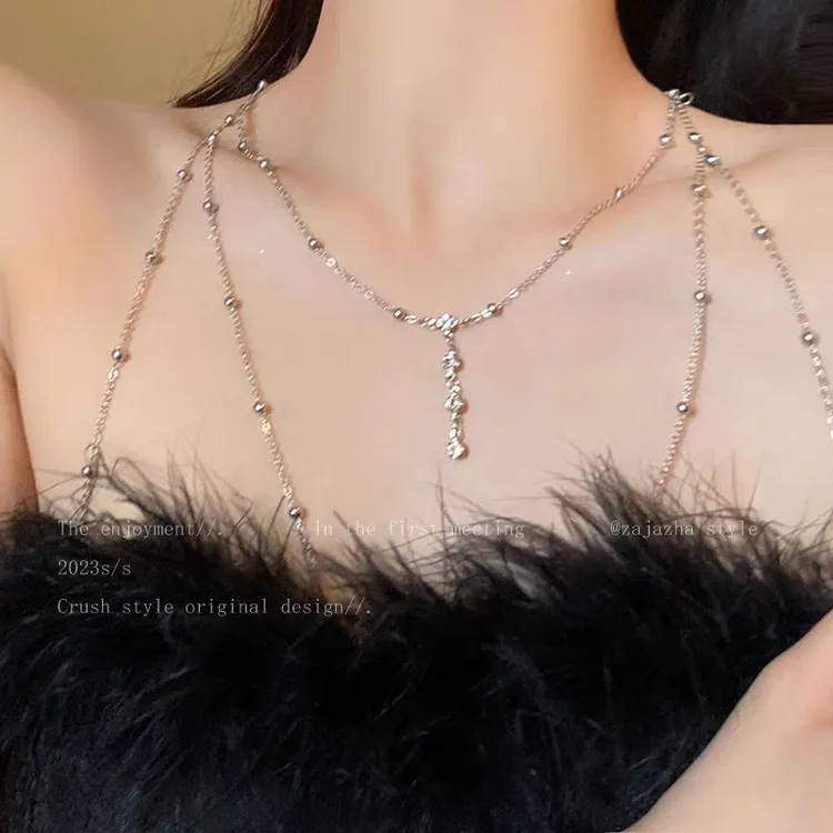 杨超越同款流苏水钻胸链女欧美性感小众设计项链轻奢高级感身体链