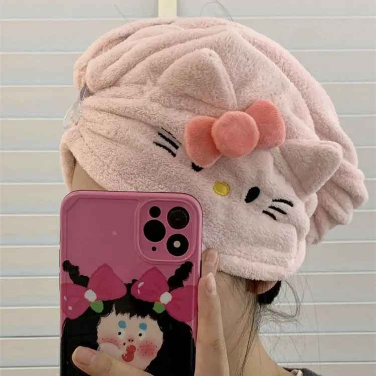 卡通可爱Kitty干发帽女超吸水干发巾家用柔软浴帽成人洗头包头巾.