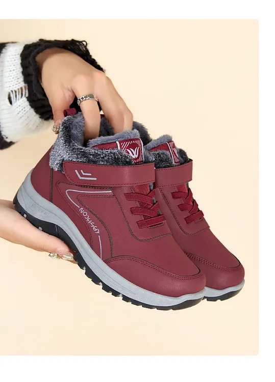 中老年妈妈鞋加绒加厚保暖冬季运动休闲皮面老人鞋软底防滑健步鞋