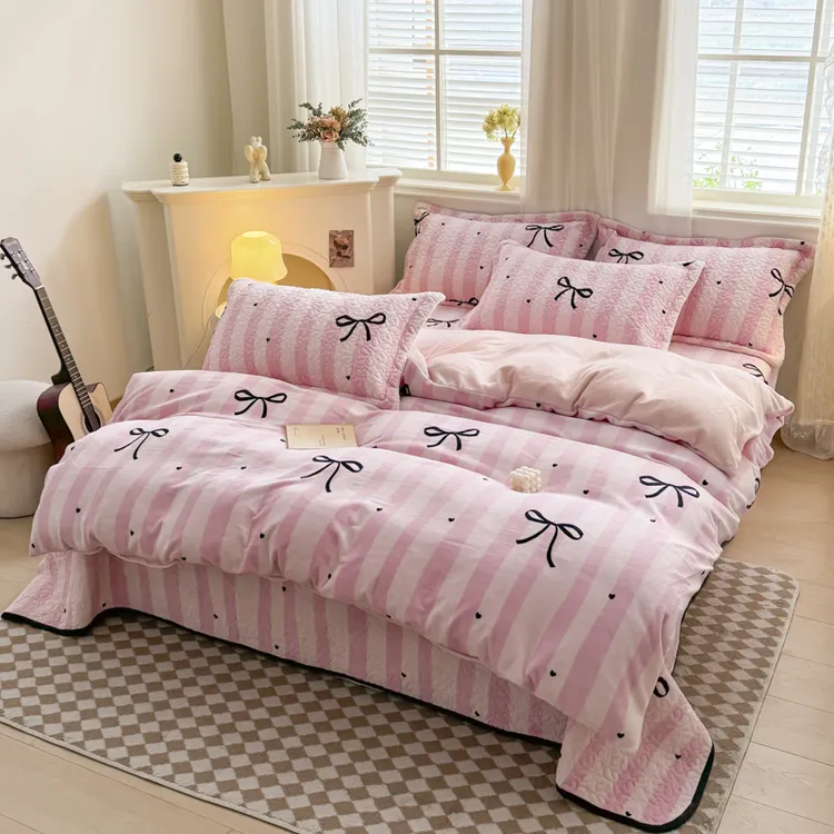 2024新款高克重牛奶绒印花床盖四件套单双人双面绒加厚床品套件