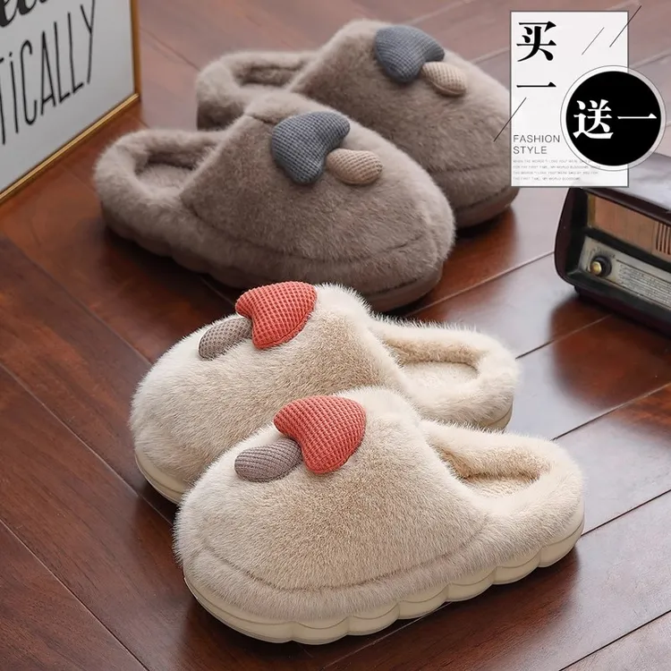 买一送一棉拖鞋情侣秋冬季居家家用防滑厚底包头冬季毛绒保暖棉鞋