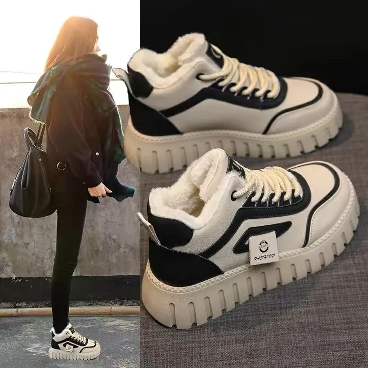 高帮棉鞋女短靴鞋子女2025秋冬季软底厚底休闲百搭厚底加绒休闲鞋