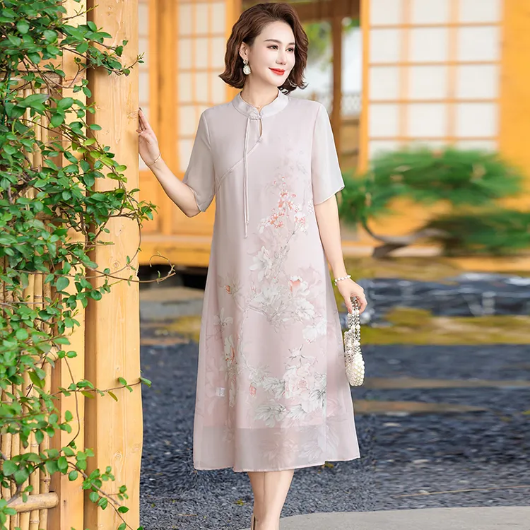 母亲节妈妈夏装国风连衣裙宽松气质优雅2024新款中老年女装长裙子