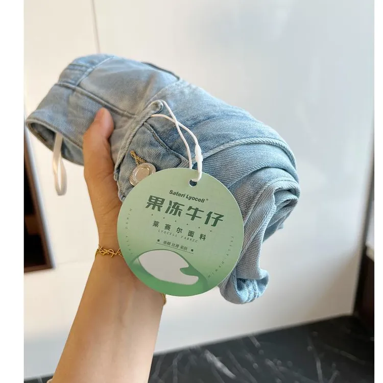 清爽入夏~莱赛尔薄款高腰直筒牛仔裤小个子宽松九分烟管裤夏新