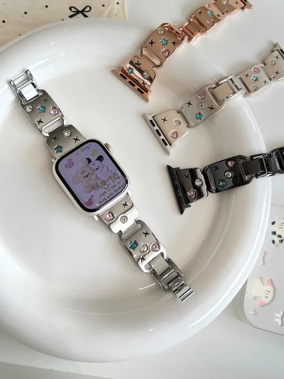 星芒钻金属不锈钢夏日百搭日常通勤苹果手表带女生s9苹果手表表带