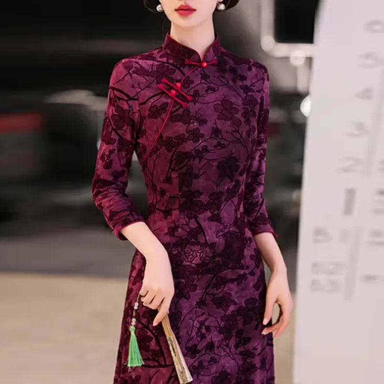 高端改良旗袍2024高贵夫人妈妈优雅气质民国风长款连衣裙斜襟盘扣