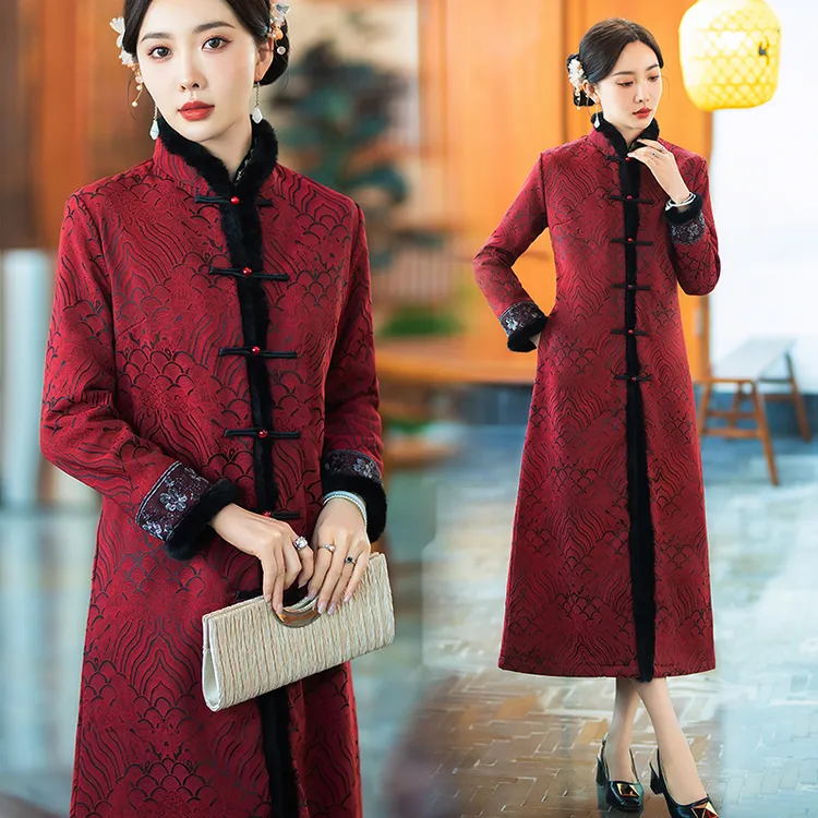 喜婆婆喜妈妈婚宴装中国风旗袍外披加厚秋冬款红色婚礼敬酒服外套