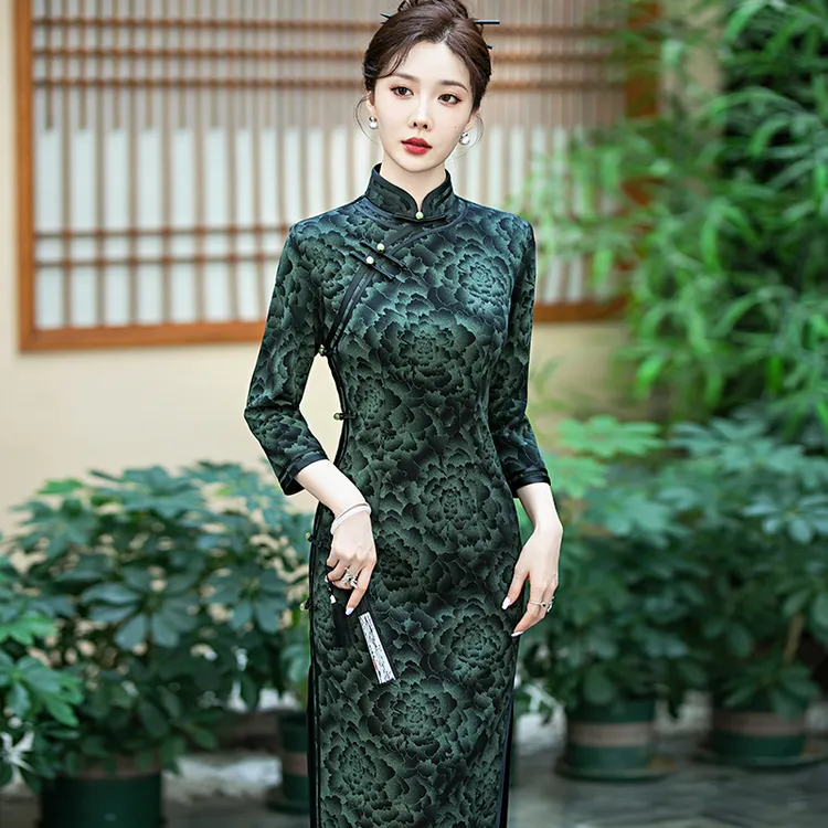 高档妈妈装复古日常旗袍气质七分袖优雅中国风礼服显瘦连衣裙裙子