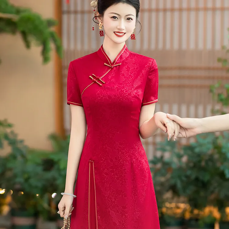 高贵喜妈妈装大码中国风旗袍显瘦复古礼服裙中长款走秀优雅连衣裙