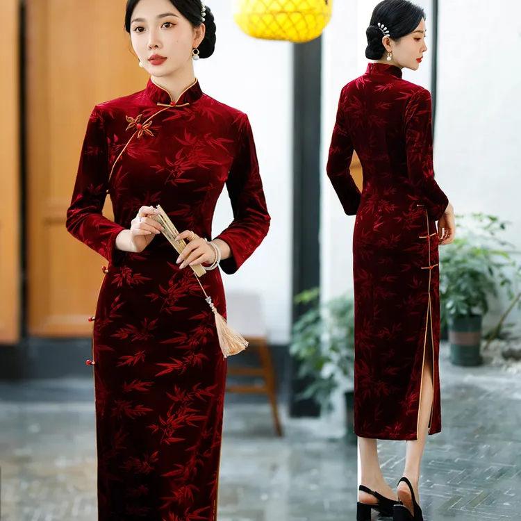 十月份喜妈妈婚宴装高端日常长款旗开得胜婚宴礼服秋装旗袍