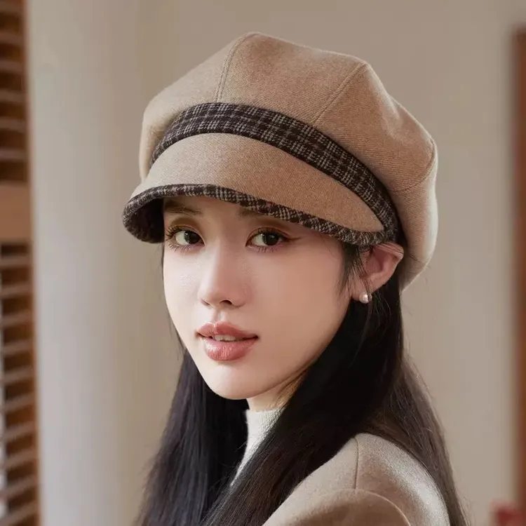 八角帽女秋冬鸭舌帽子季韩版优雅时尚百搭时装帽贝雷帽英伦气质潮