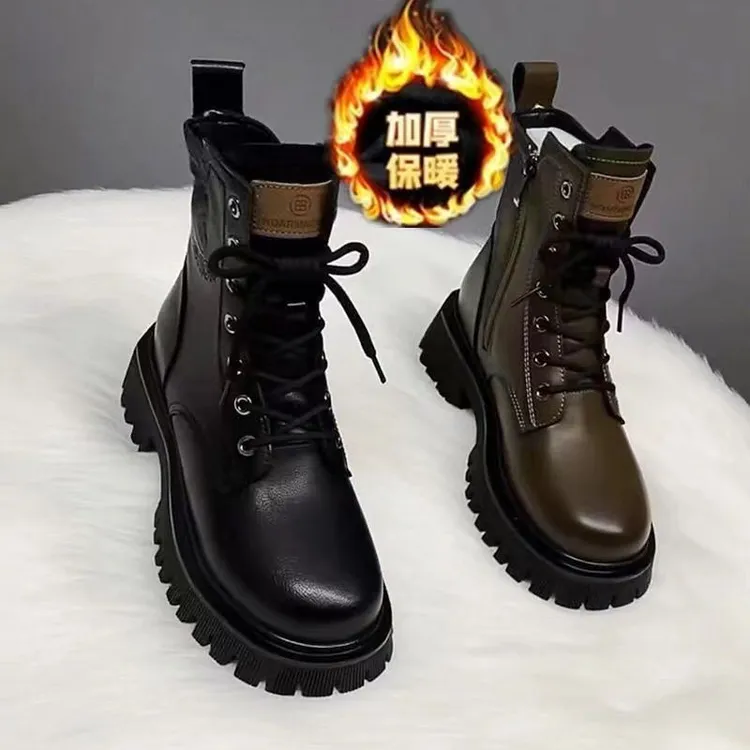 秋冬加厚英伦风女工装靴子百搭防滑马丁靴女款真软皮2025爆款网红