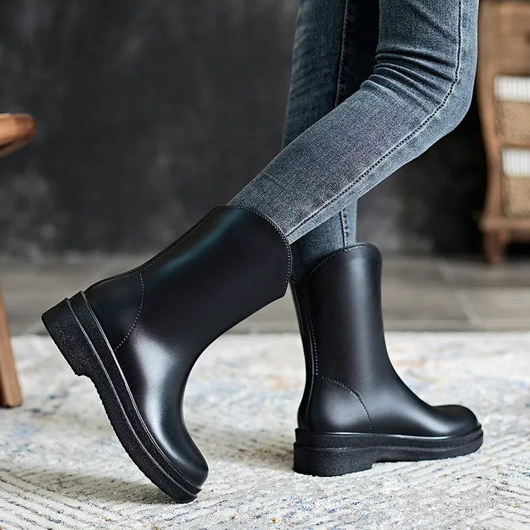 4CM厚底雨鞋女时尚外穿防滑水鞋中筒雨靴洗车水靴厨房耐磨胶鞋