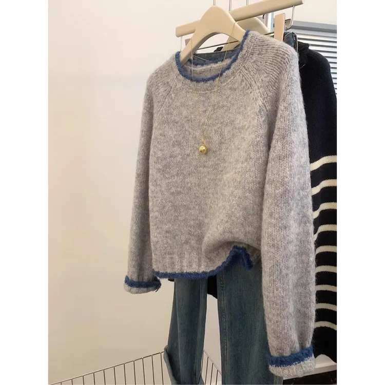 灰色短款毛衣女秋冬内搭2024新款慵懒风加厚针织打底衫上衣高级感