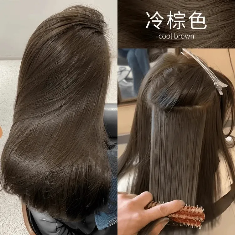 小鱼海棠推荐冷棕色染发剂纯显白含植物天然染发膏家染免漂不伤发