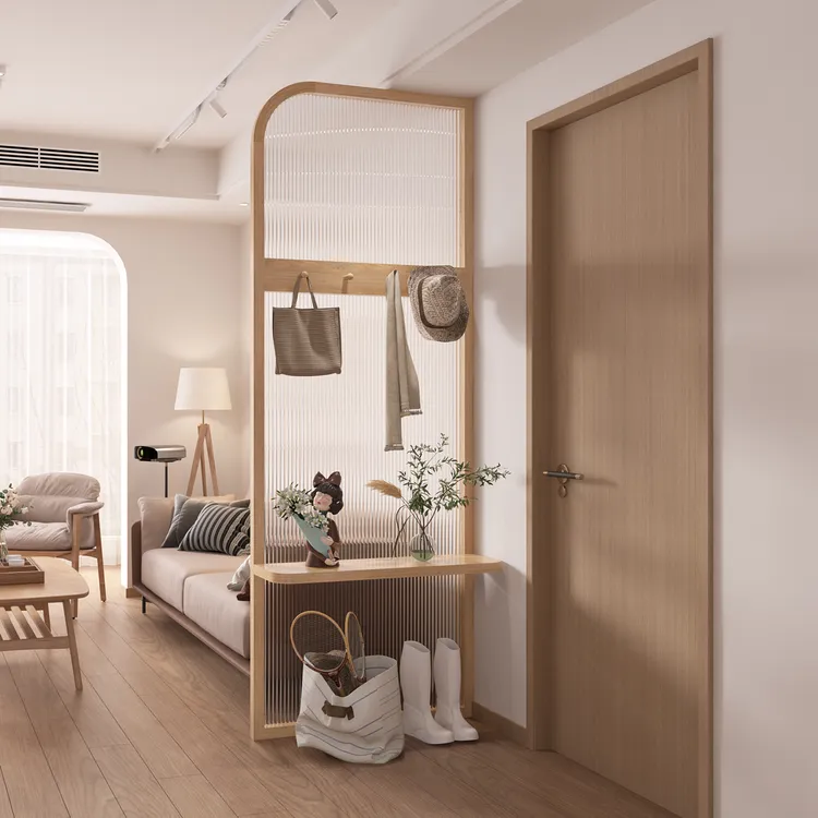 实木屏风置物架隔断木质框架结构座屏长虹钢化玻璃入户玄关设计