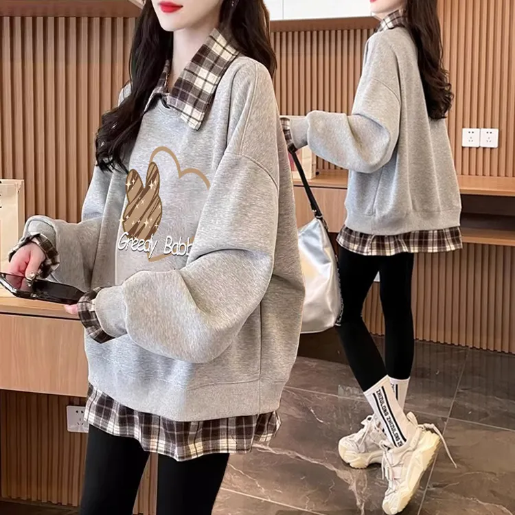 大码女装设计感薄款卫衣女春秋季新款韩版宽松百搭休闲假两件上衣