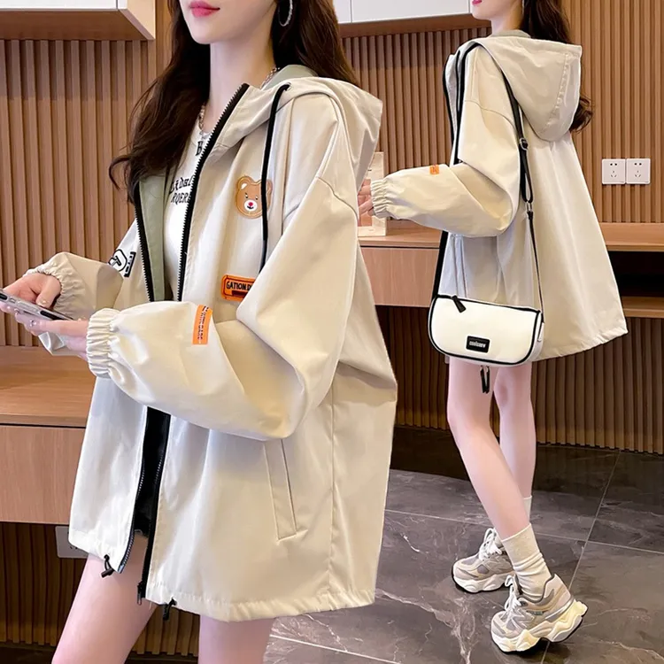 大码女装胖mm连帽薄款风衣外套女夏季新款韩版宽松设计感开衫上衣