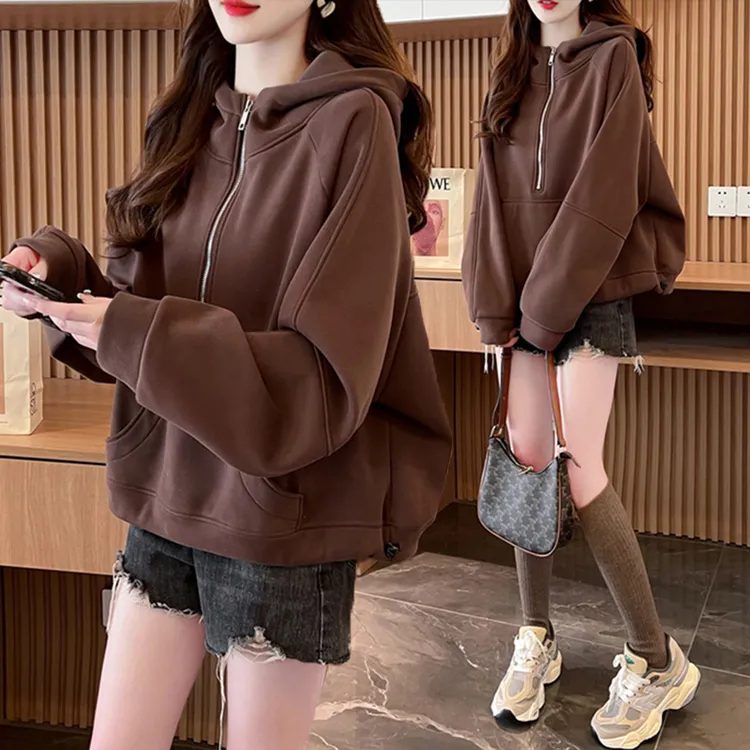 大码女装胖mm小个子短款卫衣女春秋新款韩版宽松百搭设计感上衣潮