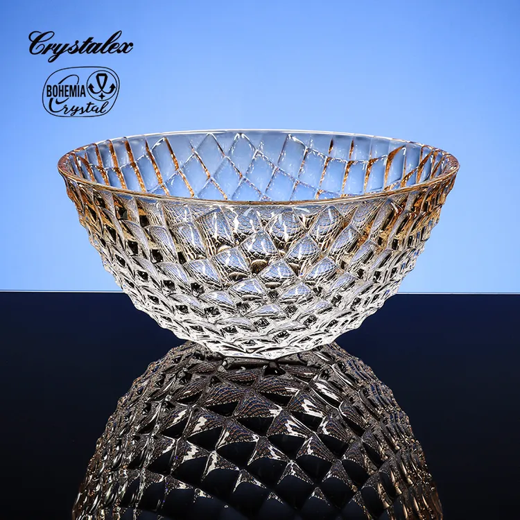 莱克斯捷克原装进口水晶家用琥珀边果篮奢华水果盘客厅茶几水果篮