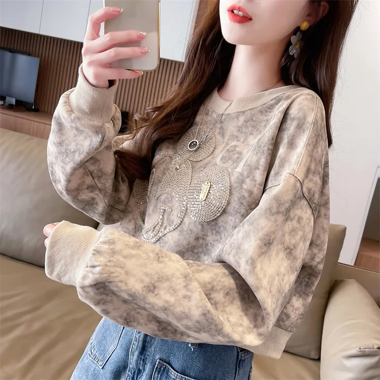 早秋2025新款宽松小个子短款重工烫钻卫衣女春秋季上衣春秋款女