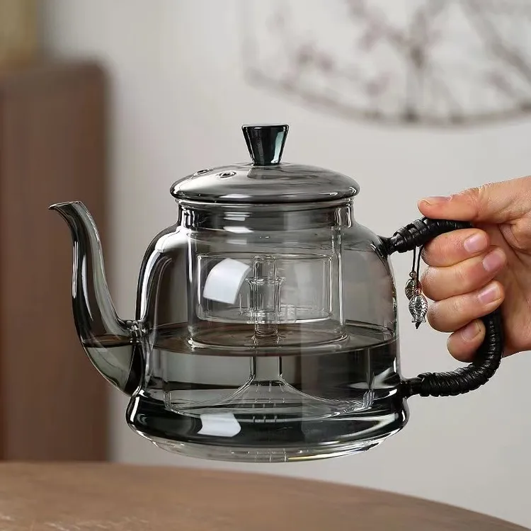 加大容量烟灰色玻璃茶具加厚茶壶泡茶专用蒸煮两用茶器家用水壶