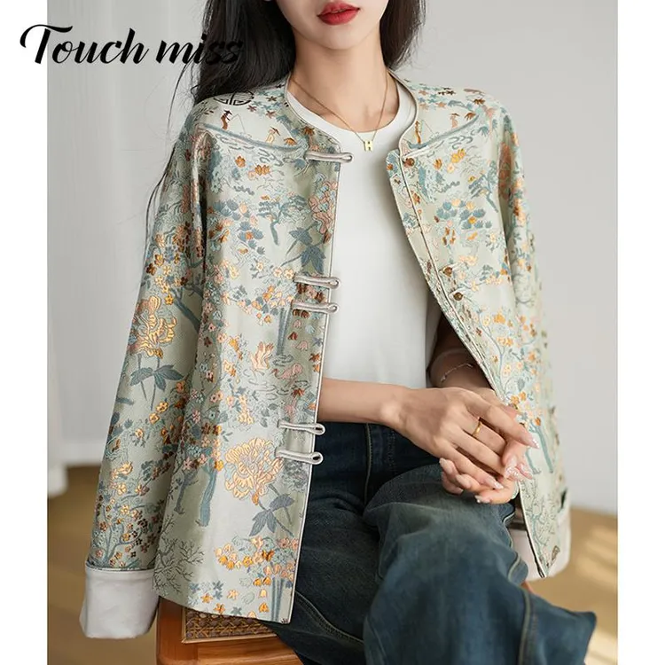 TOUCH MISS“双喜”国风新中式缎面提花圆领外套/佰搭马甲女装