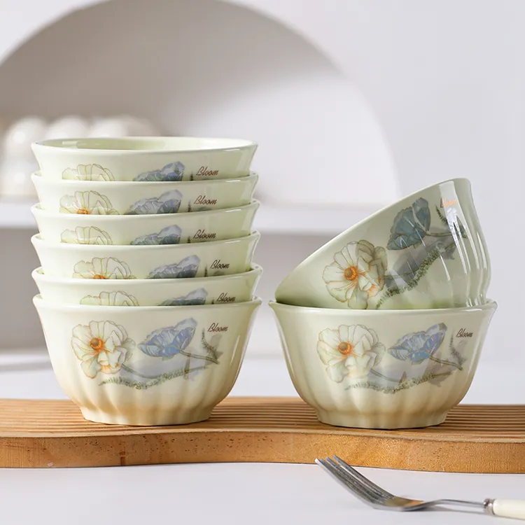 句途8个爱莲说雅枫绿5英寸米饭碗家用饭碗吃面碗可微波陶瓷餐具