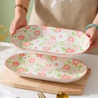 句途2只粉黛佳人12英寸鱼盘家用烤鱼蒸鱼盘陶瓷加厚防烫菜盘饭盘