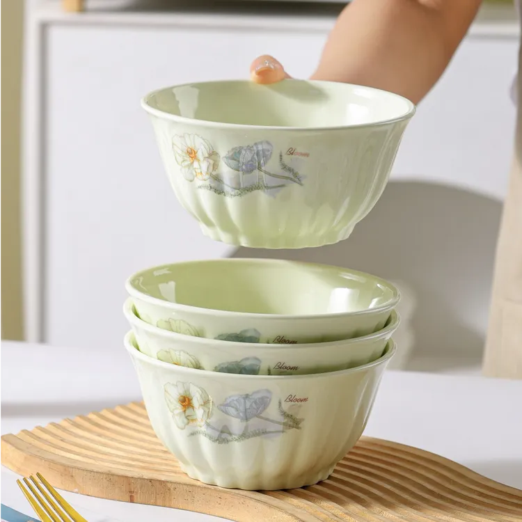 句途4个爱莲说雅枫绿6英寸米饭碗家用饭碗吃面碗可微波陶瓷餐具