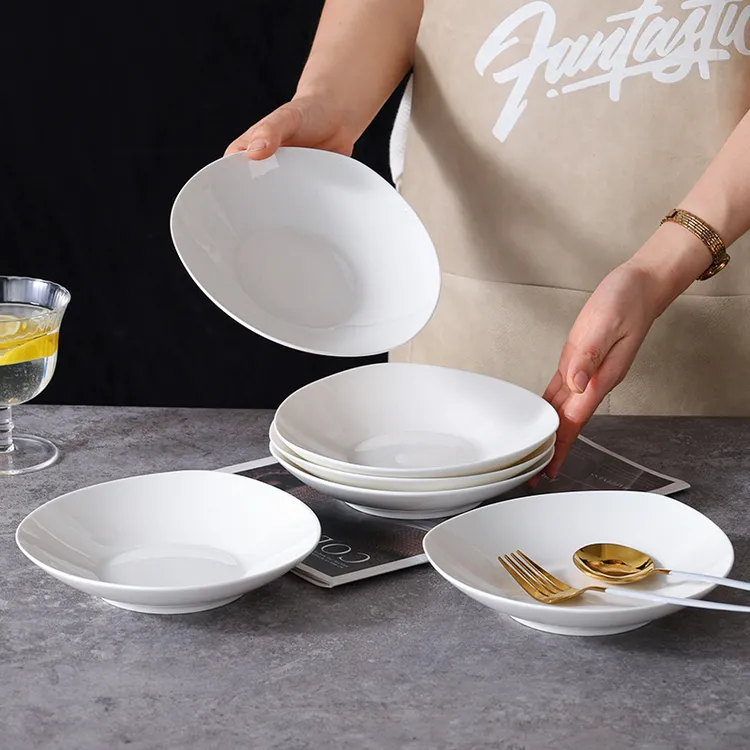 句途6只7.5英寸三角盘饭盘釉下彩白色盘子家用餐具套装