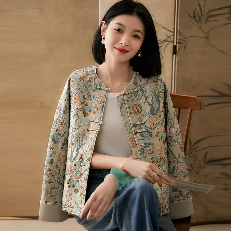 早春装2025年新款女装新中式上衣唐装中国风女装小衫宋锦盘扣外套