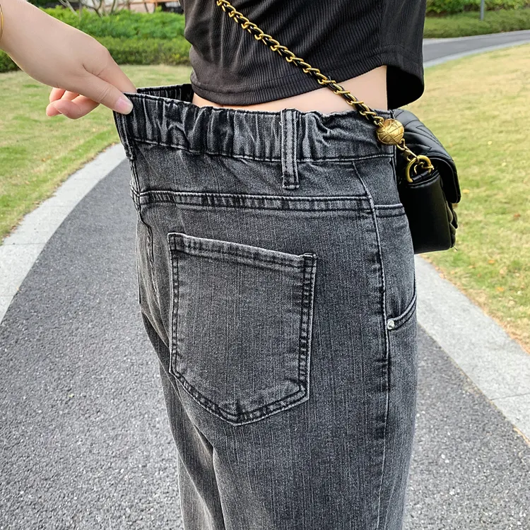 爆款大码牛仔裤女春秋胖mm梨形身材腿粗屁股大哈伦老爹裤子显瘦
