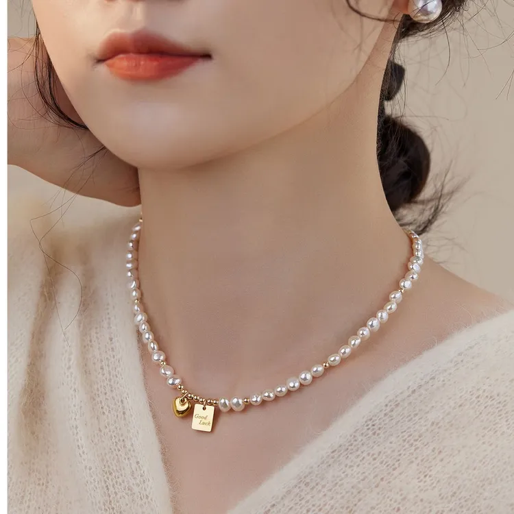 铜合金项链 Goodluck幸运许愿牌爱心项链小众设计ins简约奢侈高级