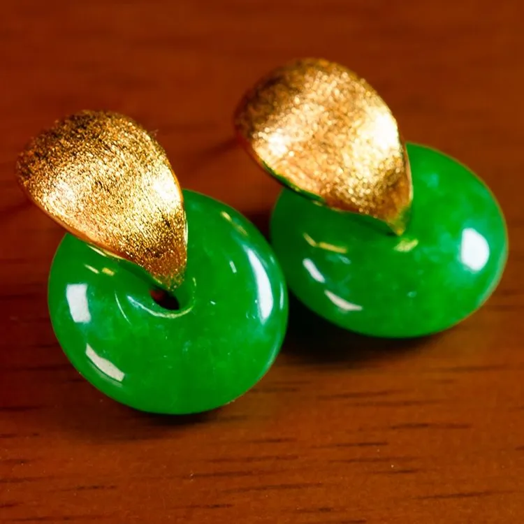 铜合金耳饰 国潮新中式平安扣耳坠拉丝银耳饰耳坠汉服旗袍配饰女