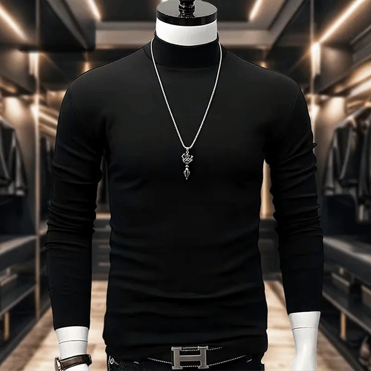 半高领打底衫长袖上衣男士秋冬韩版修身潮流内搭双面德绒体恤ins