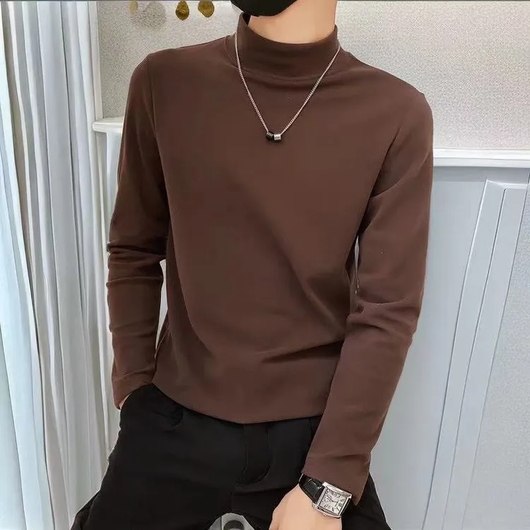 秋冬男士半高领德绒打底衫男修身内搭保暖长袖t恤男衣服2024新款