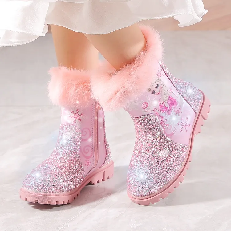 猫尓港冬季加绒儿童公主保暖靴女童厚底爱莎公主靴小小女童公主鞋